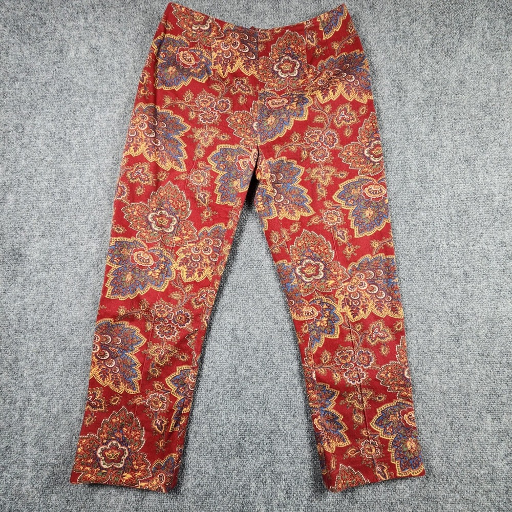 Vintage Pine Cove Red Paisley Cotton Straight Leg Pants Size 8 Made in USA